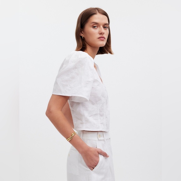 NWT Madewell Darted V-Neck Top Floral White Slightly Cropped Sz 8 - Picture 3 of 11